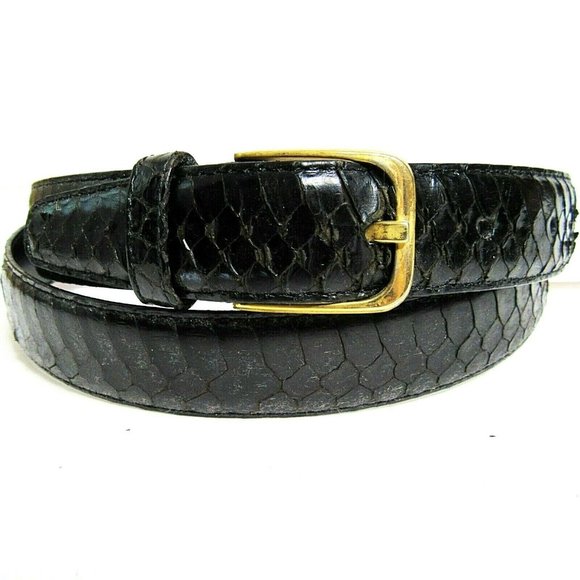 BLACK SNAKE SKIN Narrow Belt Women's Size 38" Waist x 1" Wide Style# H044001 - Picture 1 of 7